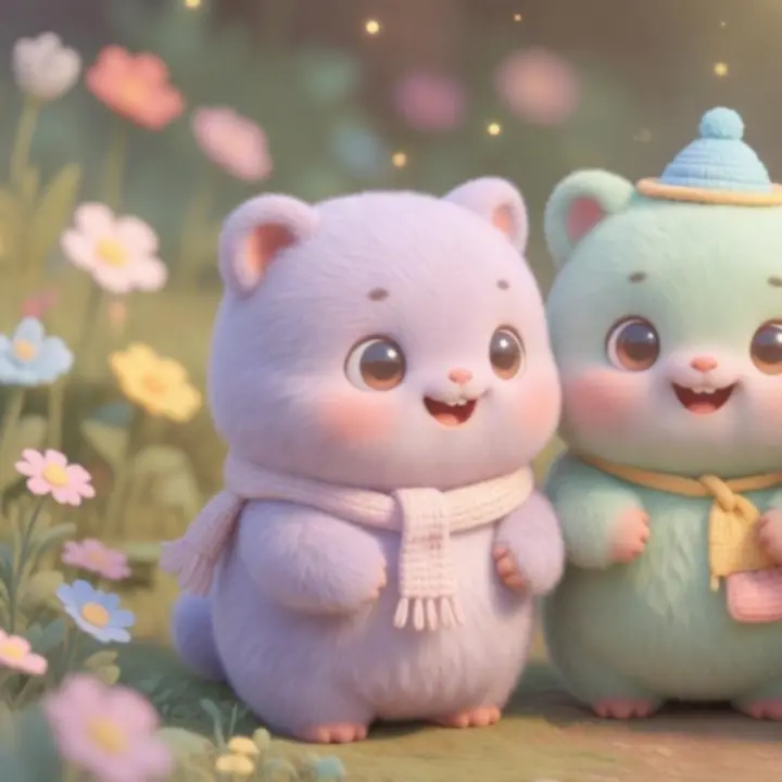 Gros plan sur des personnages mignons aux formes arrondies dans Adorable Adventures
